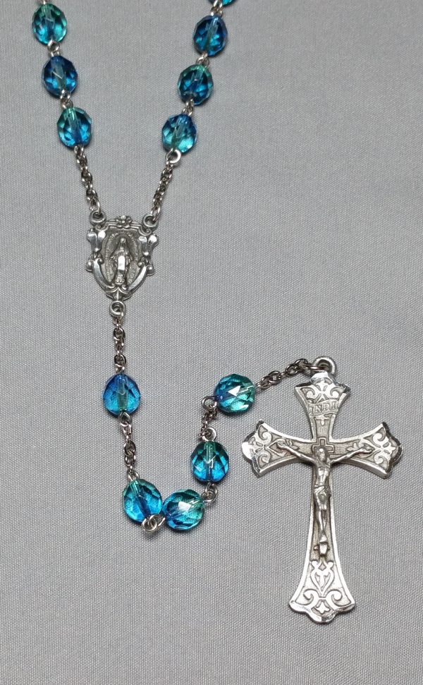 8mm Blue/Green Two-Tone Rosary