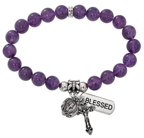 8mm Amethyst Stretch Rosary Bracelet